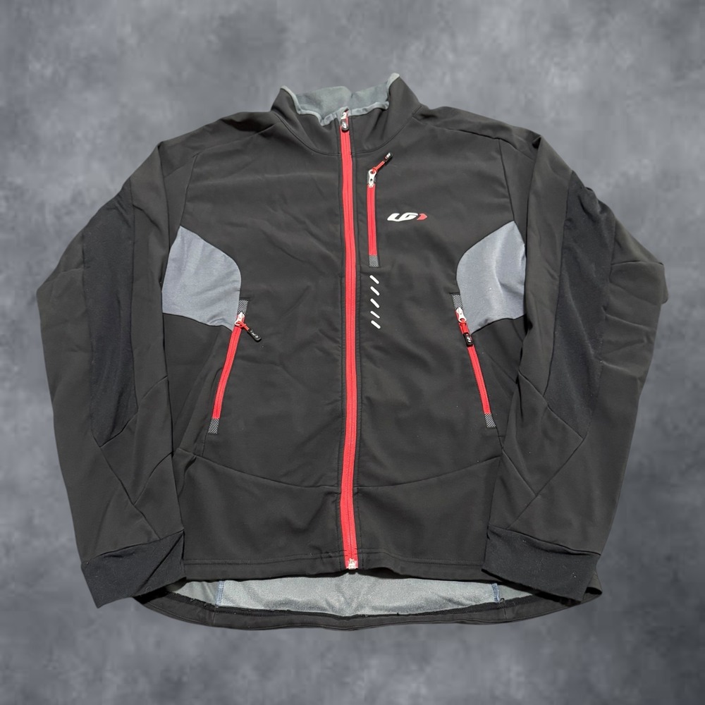 Louis Garneau Mens Cycling Jacket Black Grey Red Full Zip Softshell XL